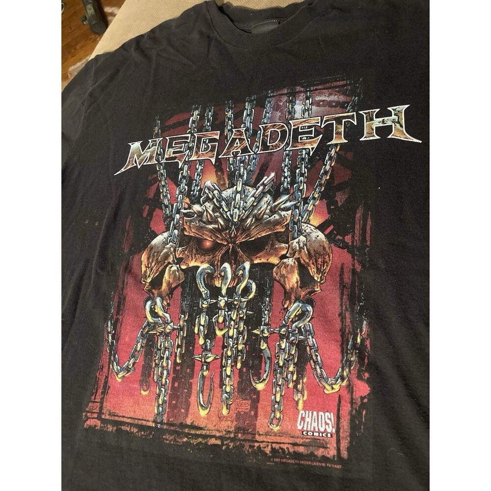 RARE Vintage Megadeth Black T shirt Tee Chaos Comics Metal Double Sided XL 1998